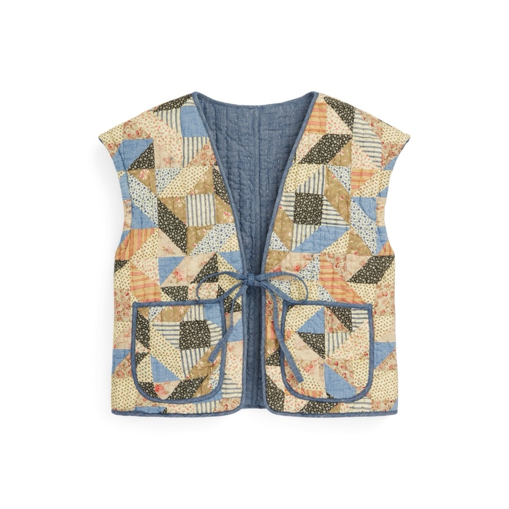 Patchwork Quilted Vest with Pockets